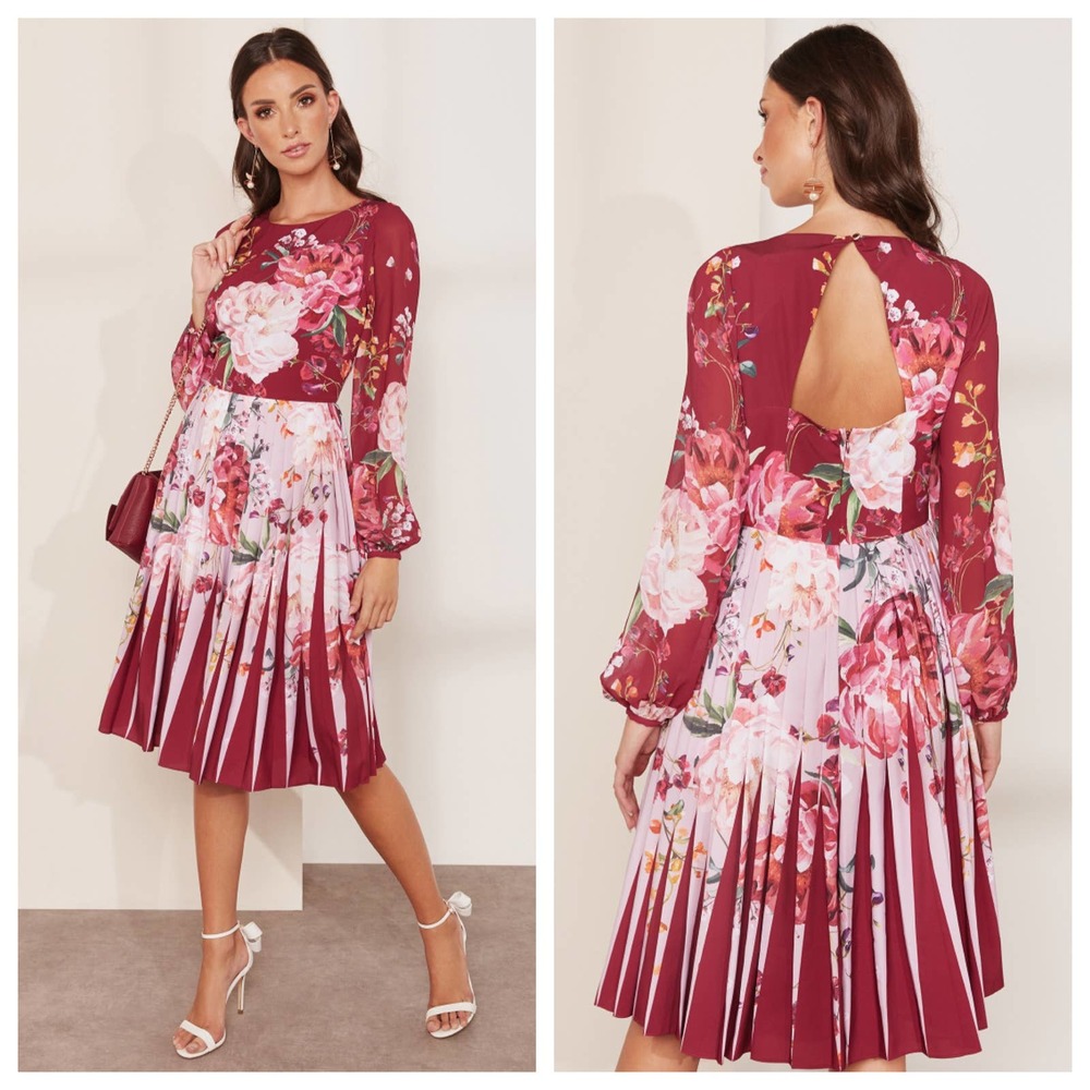 Ted Baker Serenity Contrast Pleated Floral Print Dress - Picture 1 of 10